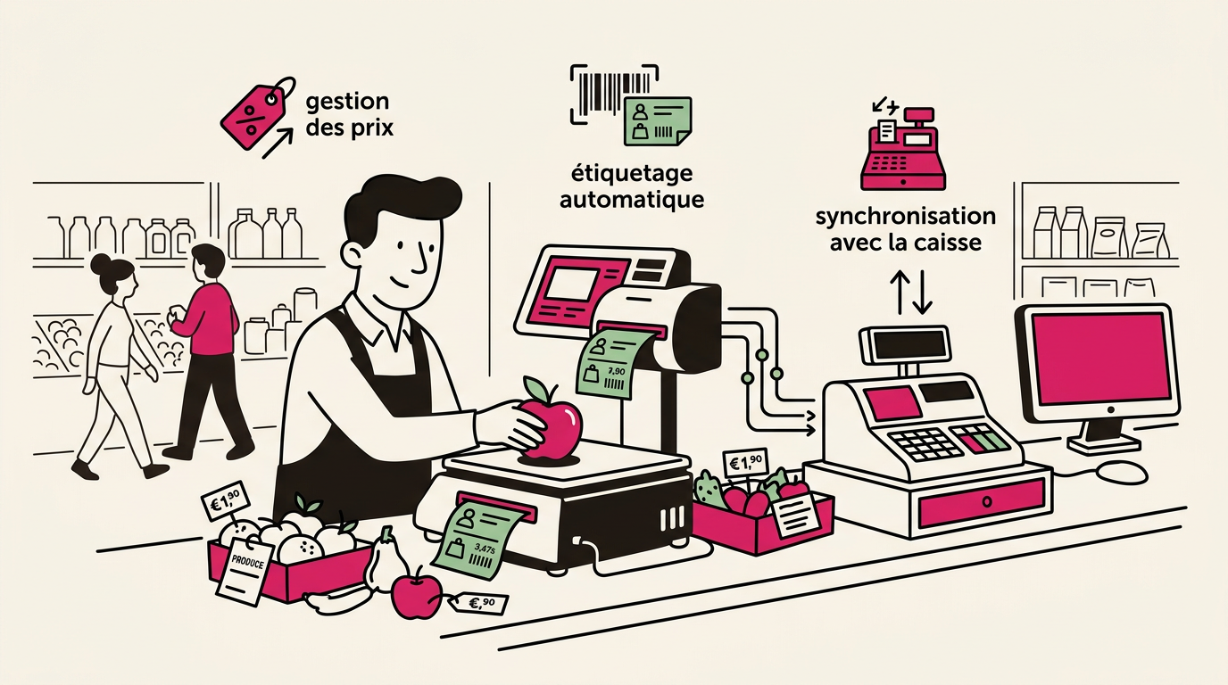 Illustration cartoon, Balance connectée en commerce : les avantages pour votre gestion