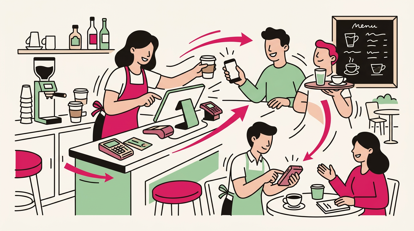 Illustration cartoon, Caisse pour bar et café : encaisser au rythme du service