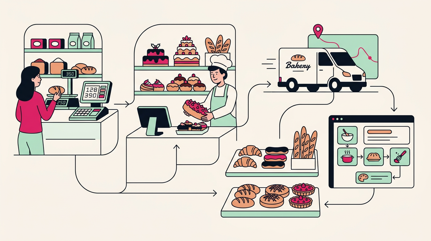 Illustration cartoon, Caisse enregistreuse pour boulangerie : la solution adaptée à votre métier