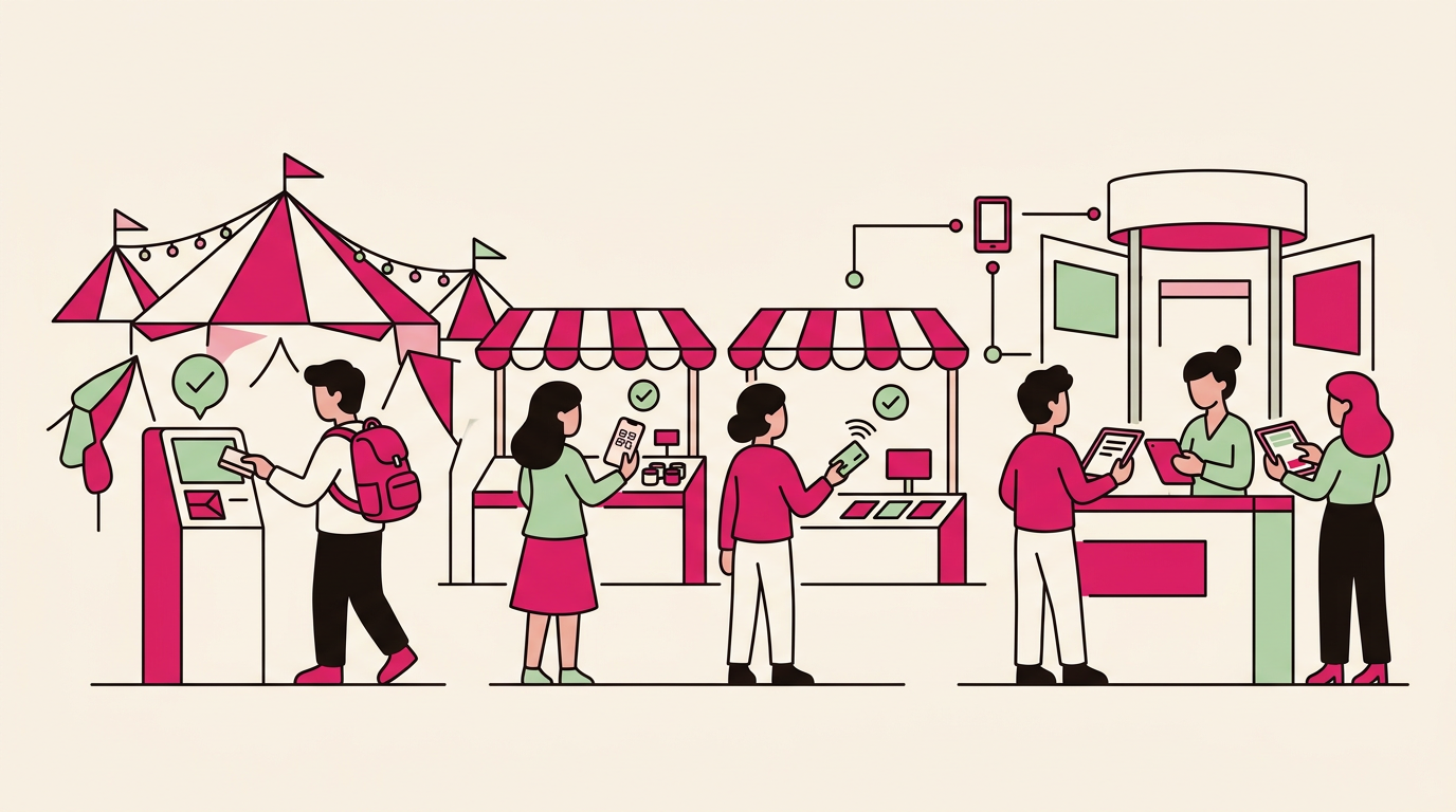 Illustration cartoon, Encaissement événementiel : solutions de caisse pour festivals, marchés et événements
