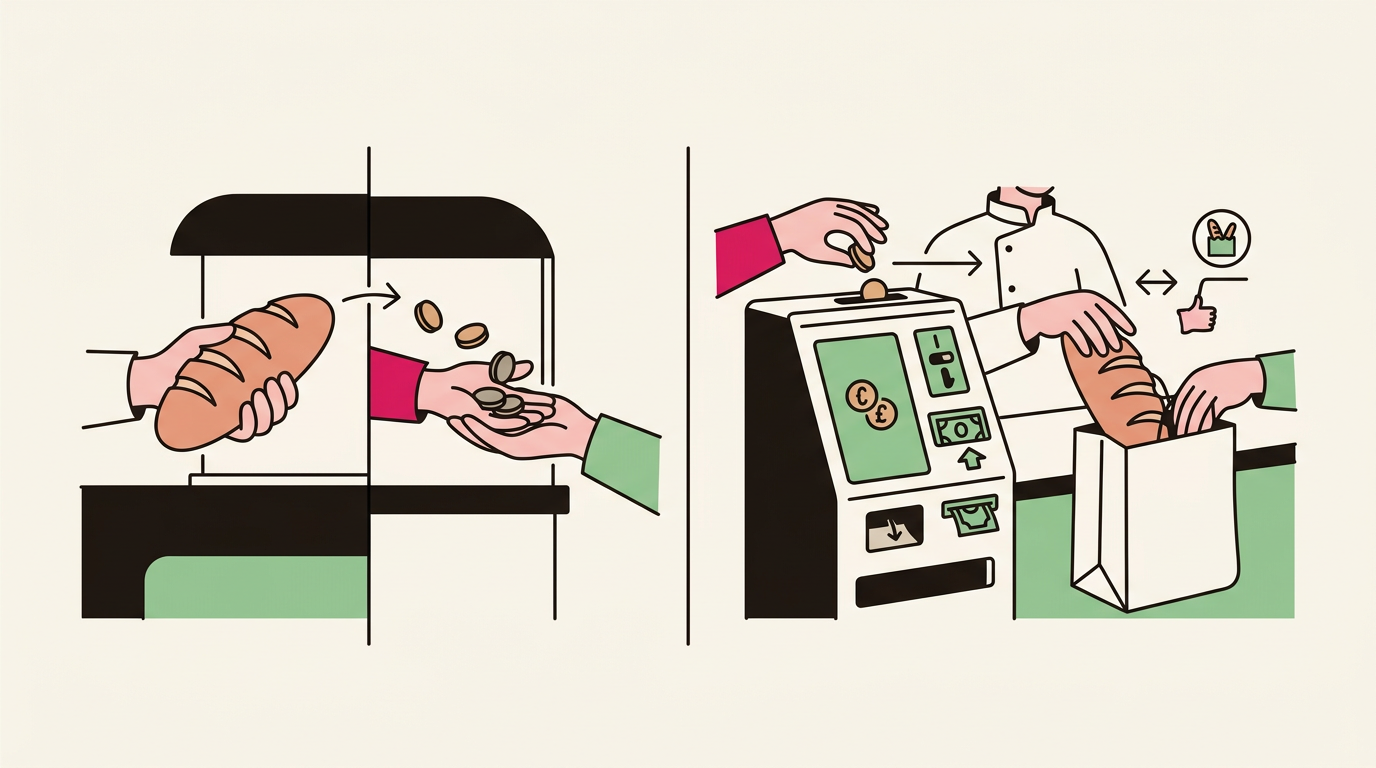 Illustration cartoon, Manipuler le pain, pas la monnaie