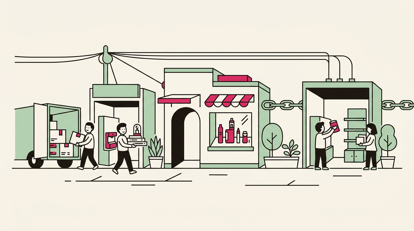 Illustration cartoon, Installation chaîne de magasins So Sense
