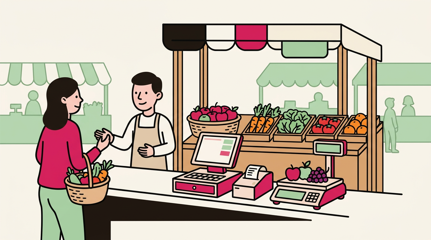 Illustration cartoon, Installation Primeur Tricolore