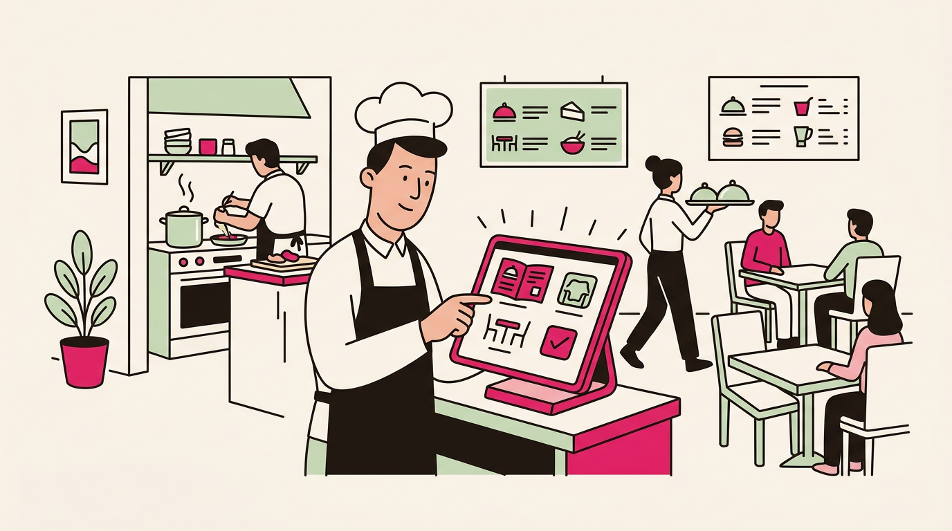 Illustration cartoon, Logiciel de caisse pour restaurant : guide complet pour bien choisir