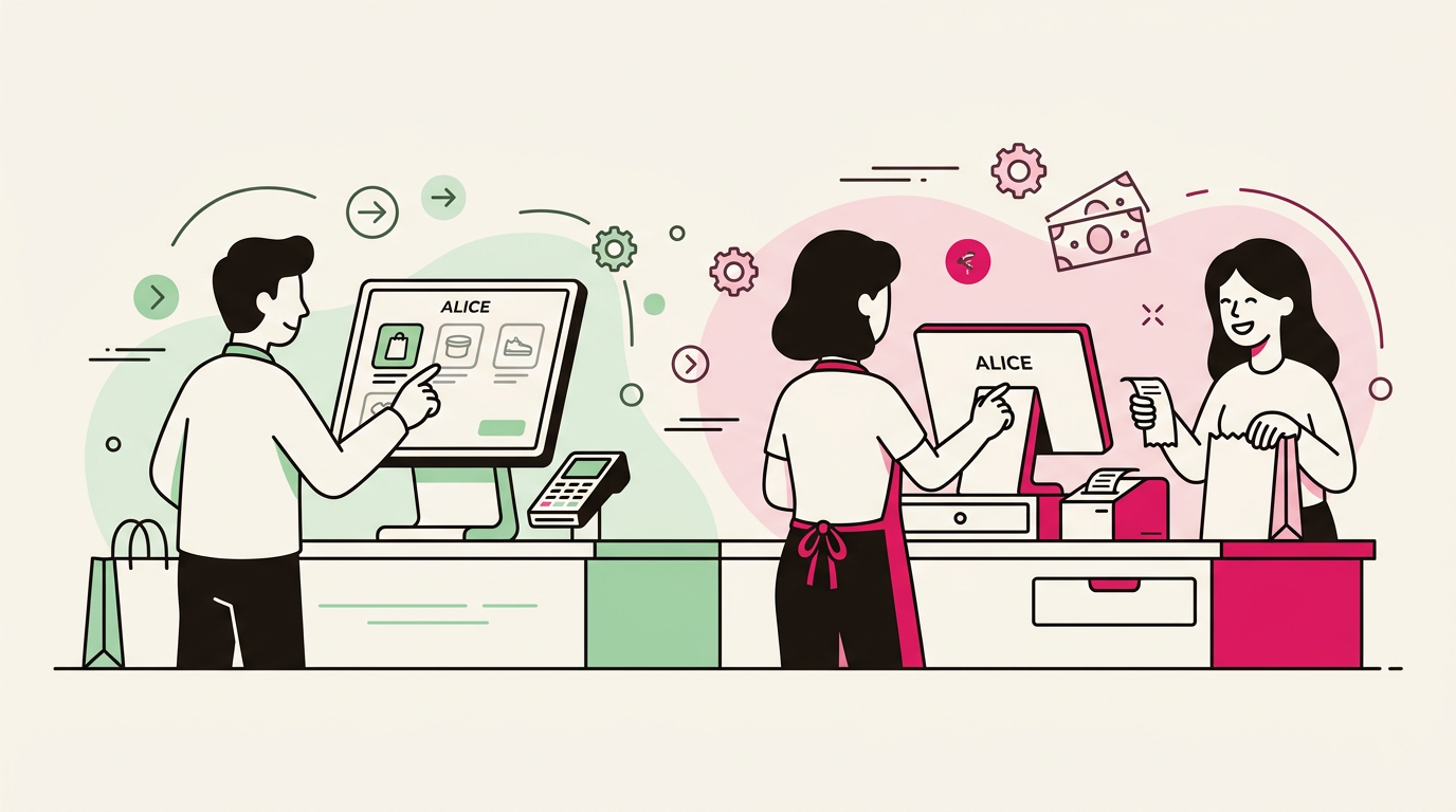 Illustration cartoon, Mode client ou mode opérateur : quel réglage pour votre commerce ?