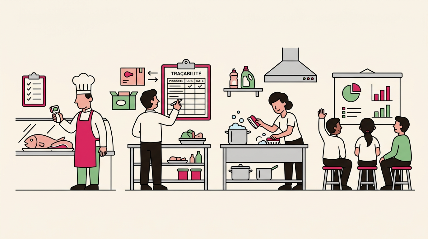 Illustration cartoon, HACCP en restauration : les obligations légales à connaître