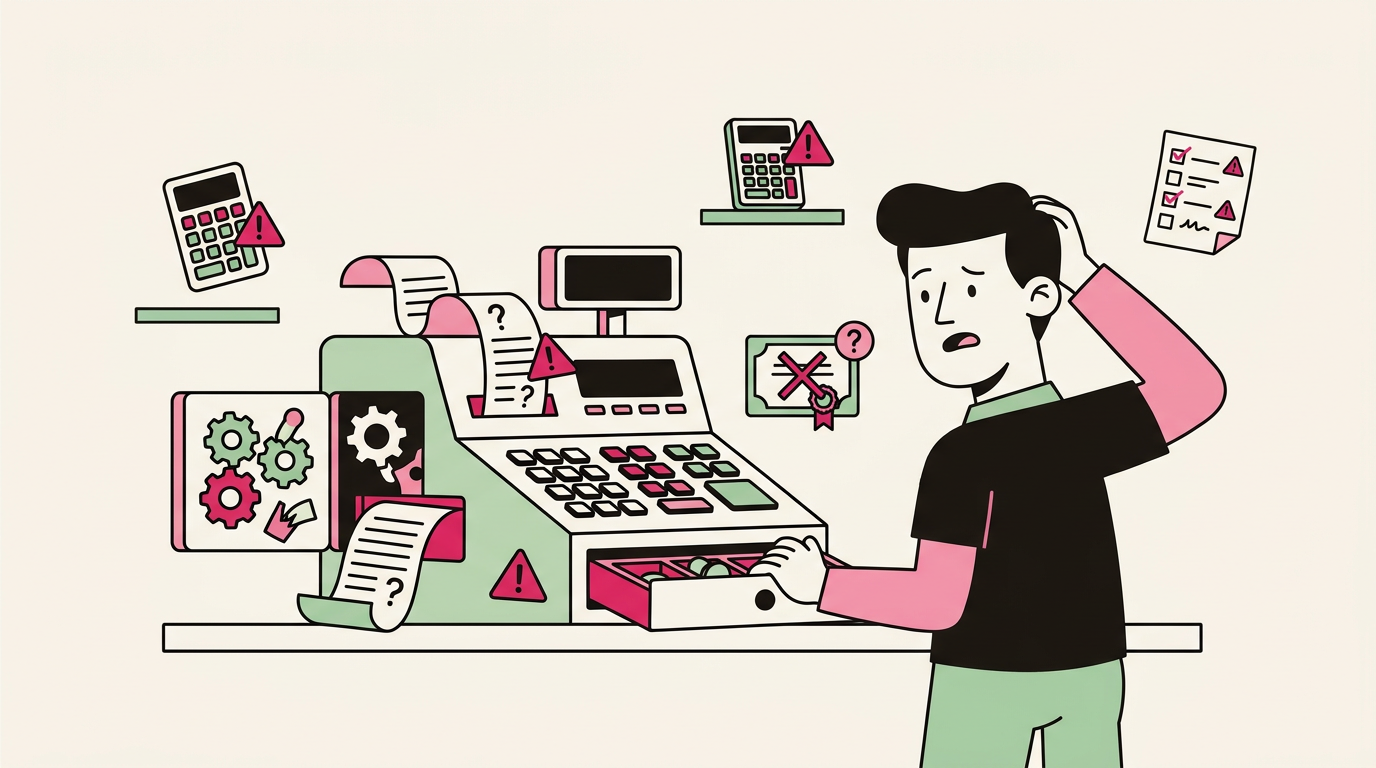 Illustration cartoon, Les pièges à éviter lors de l'achat d'une caisse enregistreuse
