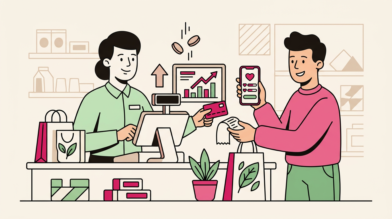 Illustration cartoon, Programme de fidélité intégré à la caisse : boostez vos ventes de 20 à 30 %