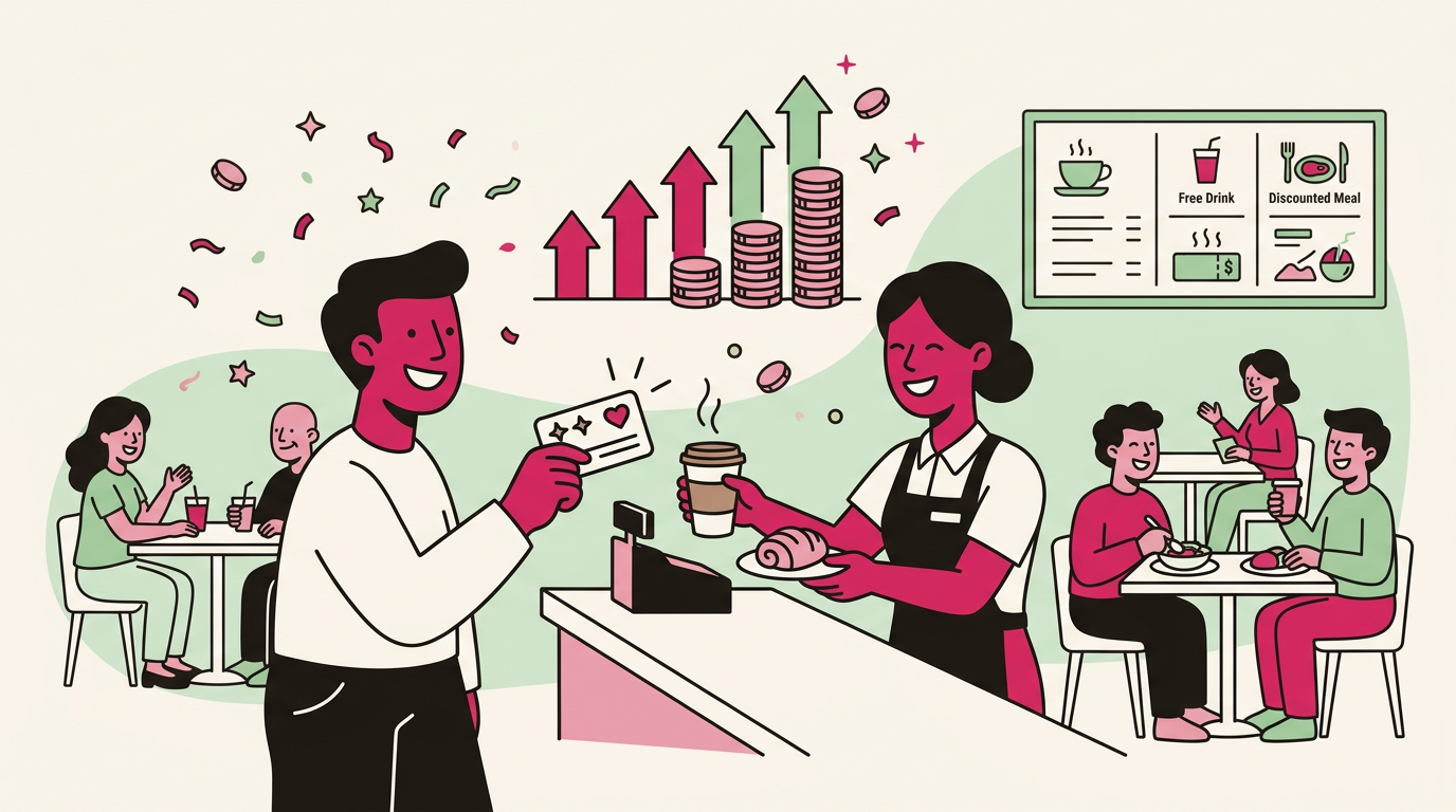 Illustration cartoon, Programme de fidélité pour restaurant : fidéliser vos clients et augmenter vos revenus