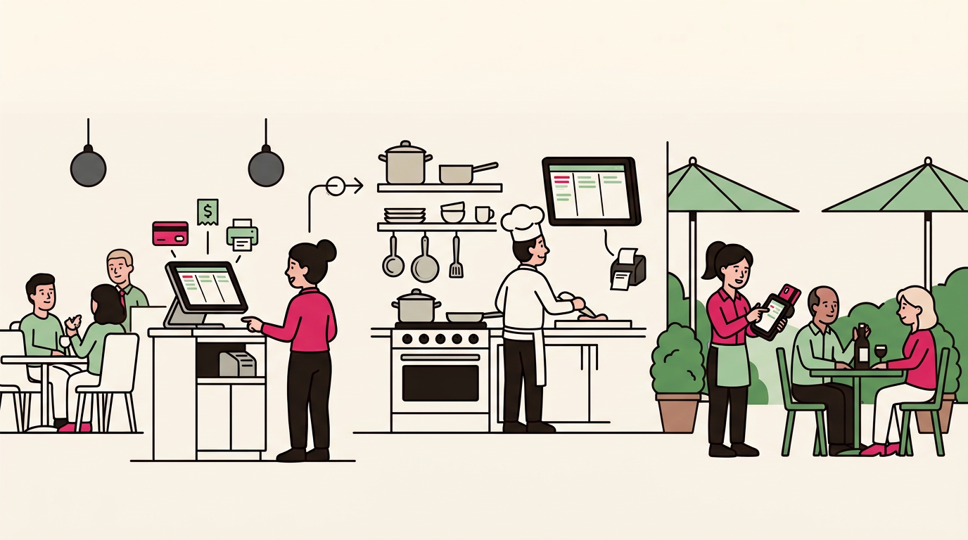 Illustration cartoon, Quelle solution d'encaissement pour un restaurant de 50 couverts