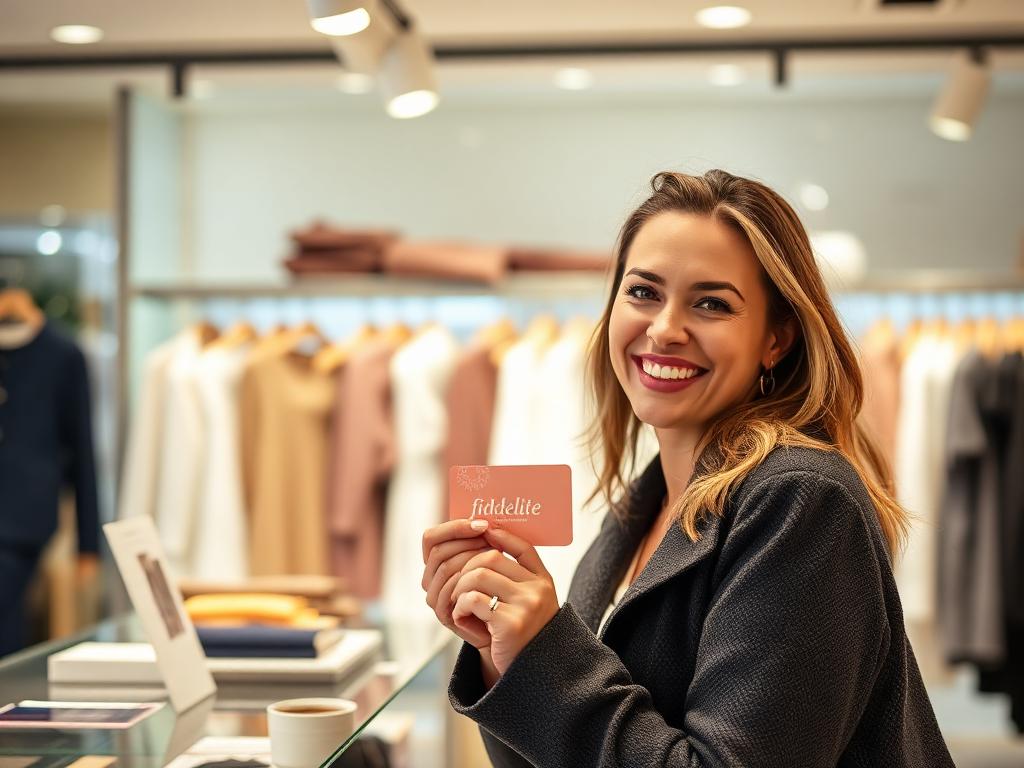 Cliente présentant sa carte de fidélité en boutique